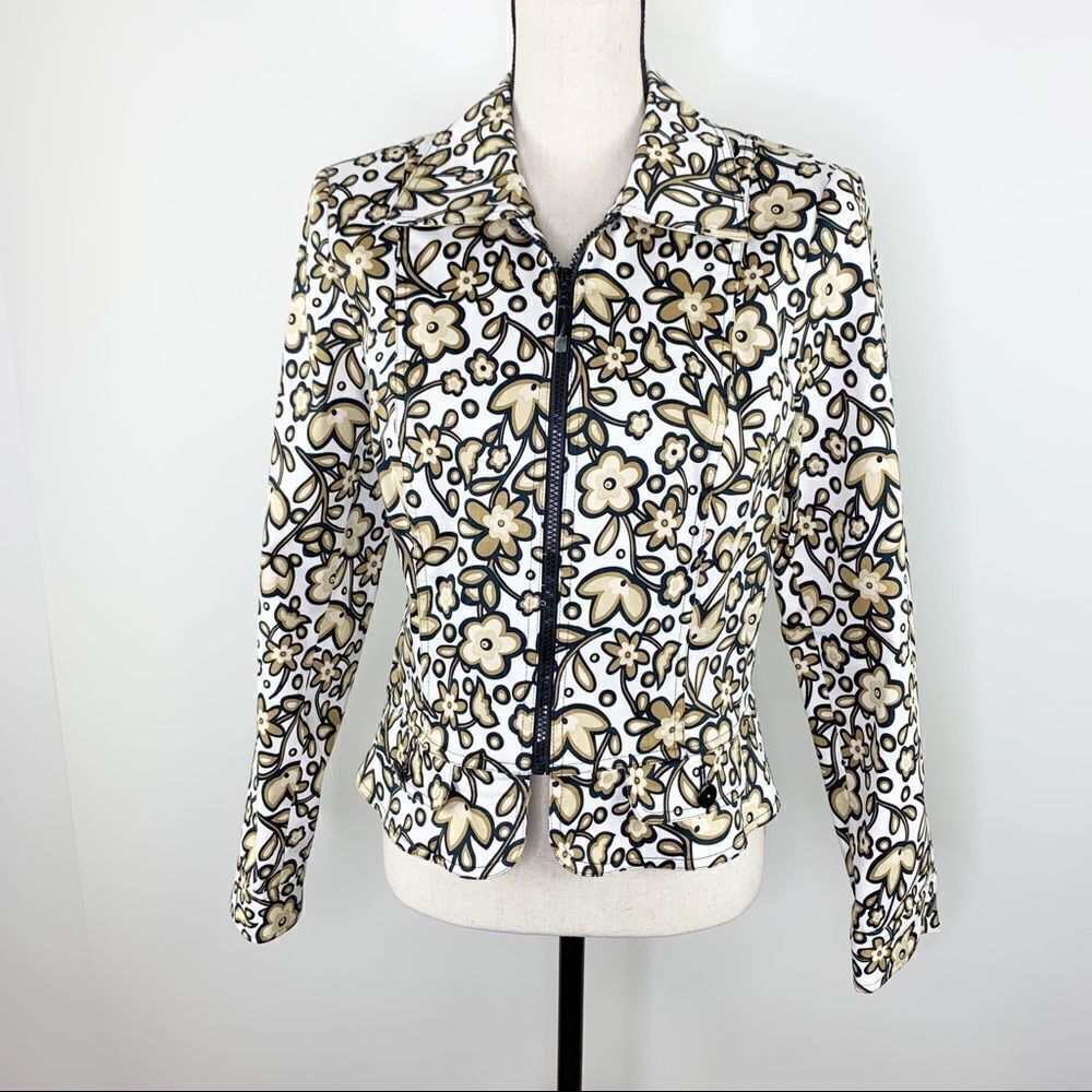 Anthracite by Muse Retro‎ Mod Floral Front Zip Jacket NEW